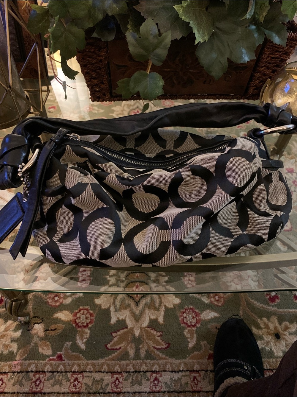 Coach Black and Gray Signature C Logo Shoulder Bag